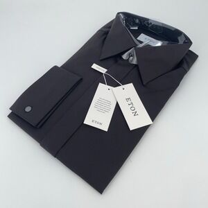 Eton Dress Shirt Mens XL 17 1/2 - 44 Black Fine Twill Stretch Contemporary Fit